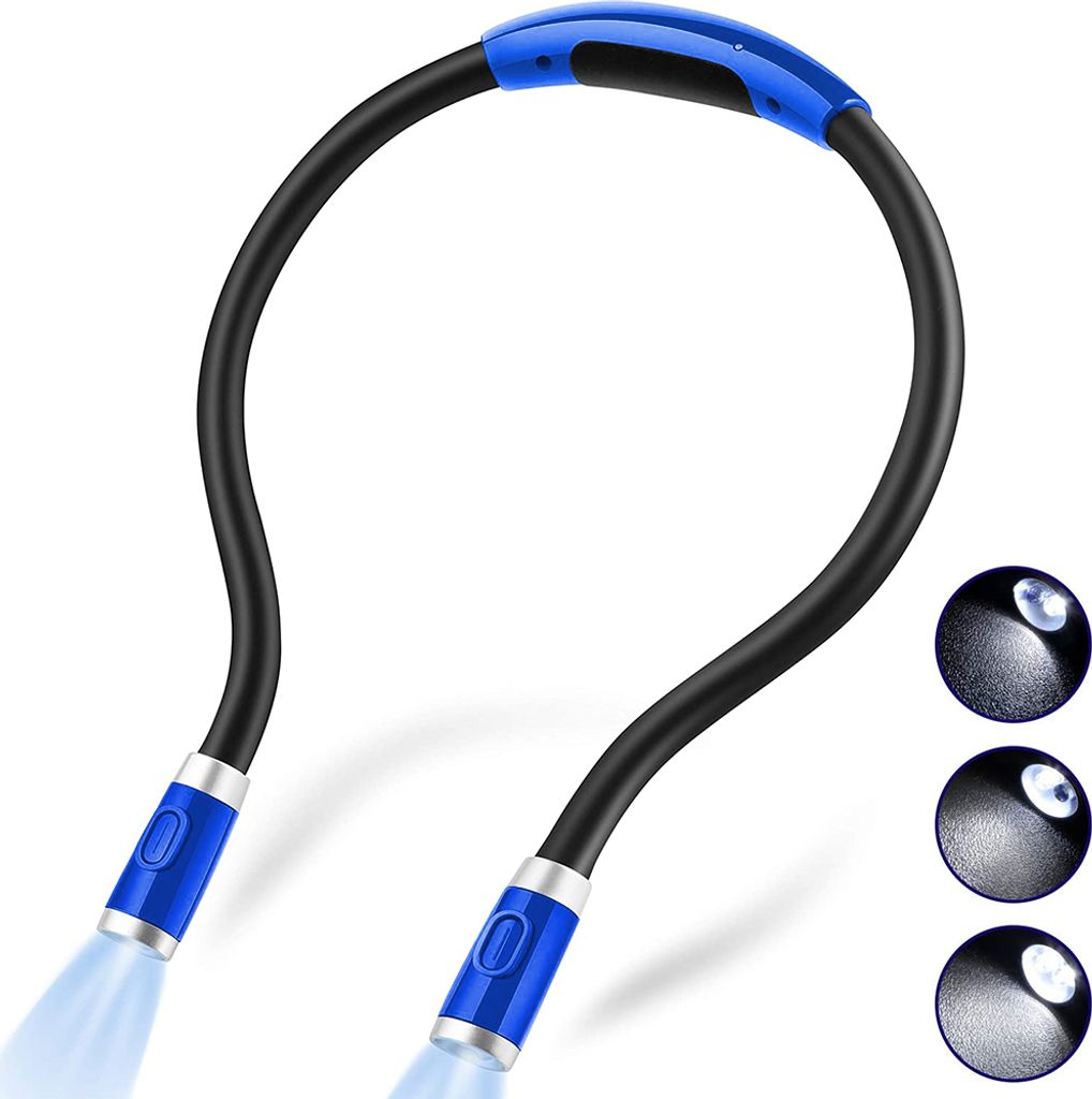 Wiederaufladbare LED-Buchleuchte, um den Hals liegende Leseleuchten zum Lesen im Bett, freihändig, superflexibel, 3 einstellbare Helligkeitsstufen