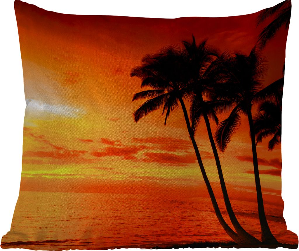 MuchoWow Outdoor Kissen - Palme - Sonnenuntergang - Tropisch - Orange - Meer - 40x40 cm - Wetterfest - Lounge Kissen - Kopfkissen - Interieur - P...