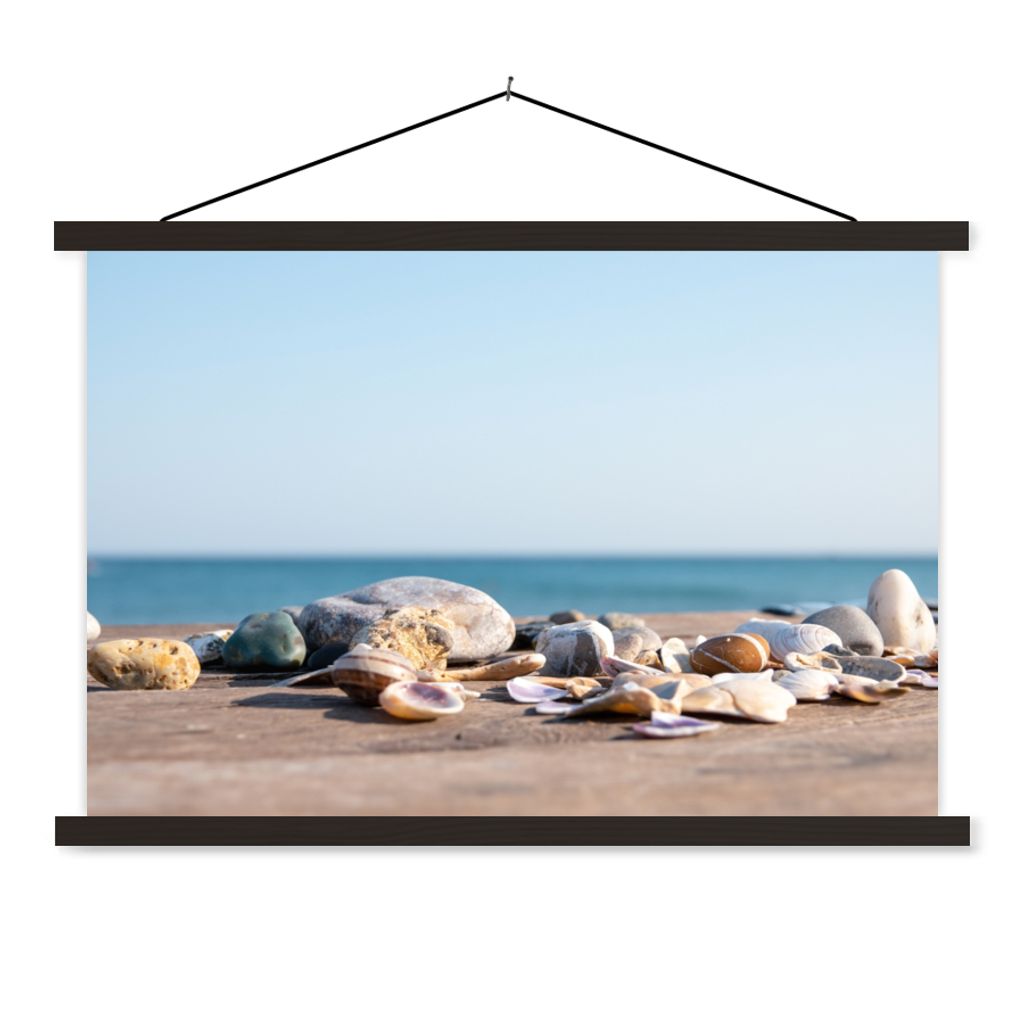 MuchoWow Textilposter Muscheln - Strand - Meer - Sommer - Sonne 90x60 cm mit schwarzem Rahmen - Aufhängungssatz