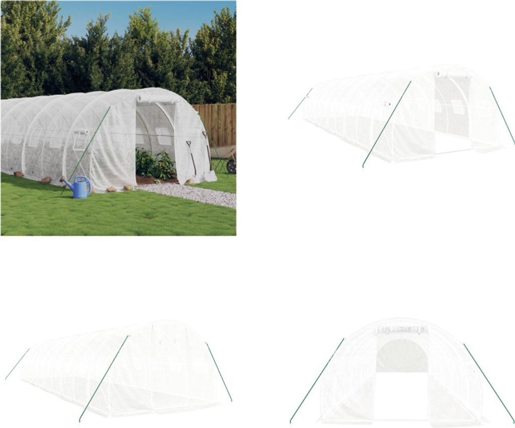 vidaXL Gewächshaus mit Stahlrahmen Weiß 30 m² 10x3x2 m - Gewächshaus - Gewächshäuser - Polytunnel - Begehbares Gewächshaus