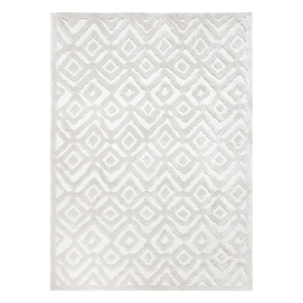 Tapis de salon beige aspect sisal tissé plat avec motifs géométriques