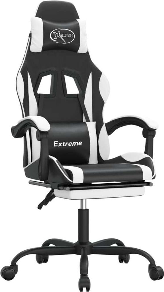 vidaXL Gaming-Stuhl mit Fußstütze Drehbar Schwarz & Weiß Kunstleder