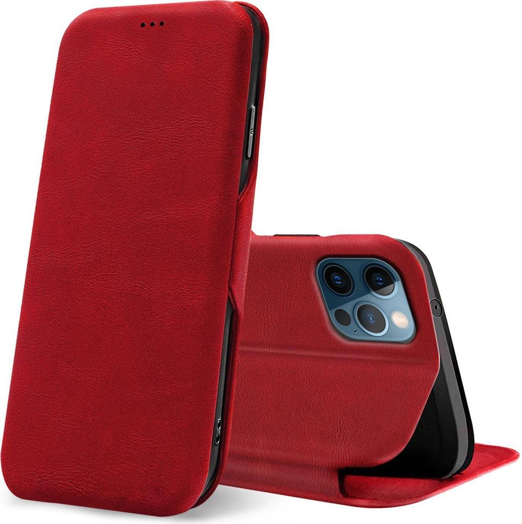 Conie Retro Klapp Tasche für iPhone 12 / 12 Pro Kartenfach Hülle Rundumschutz in Rot
