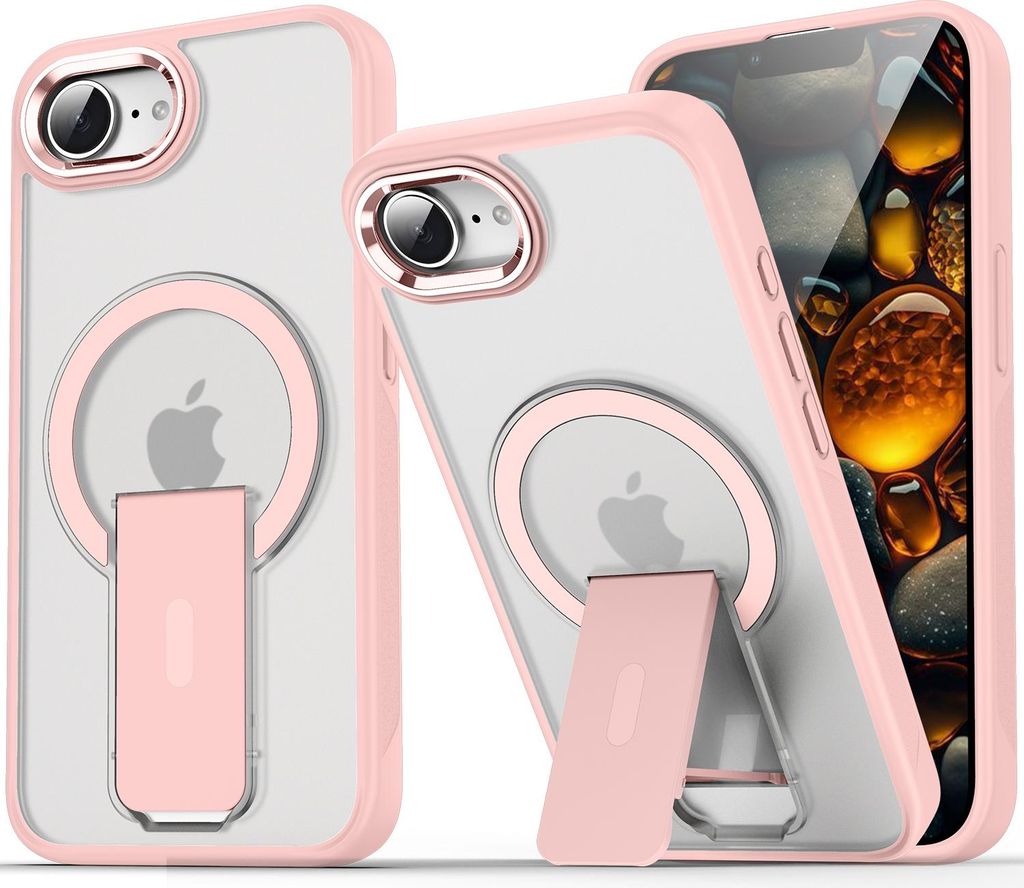 Magnet Ständer Hülle für iPhone 16e/iPhone 17e, Kompatibel mit MagSafe, Matt Rückseite Stoßfeste Handyhülle Pink