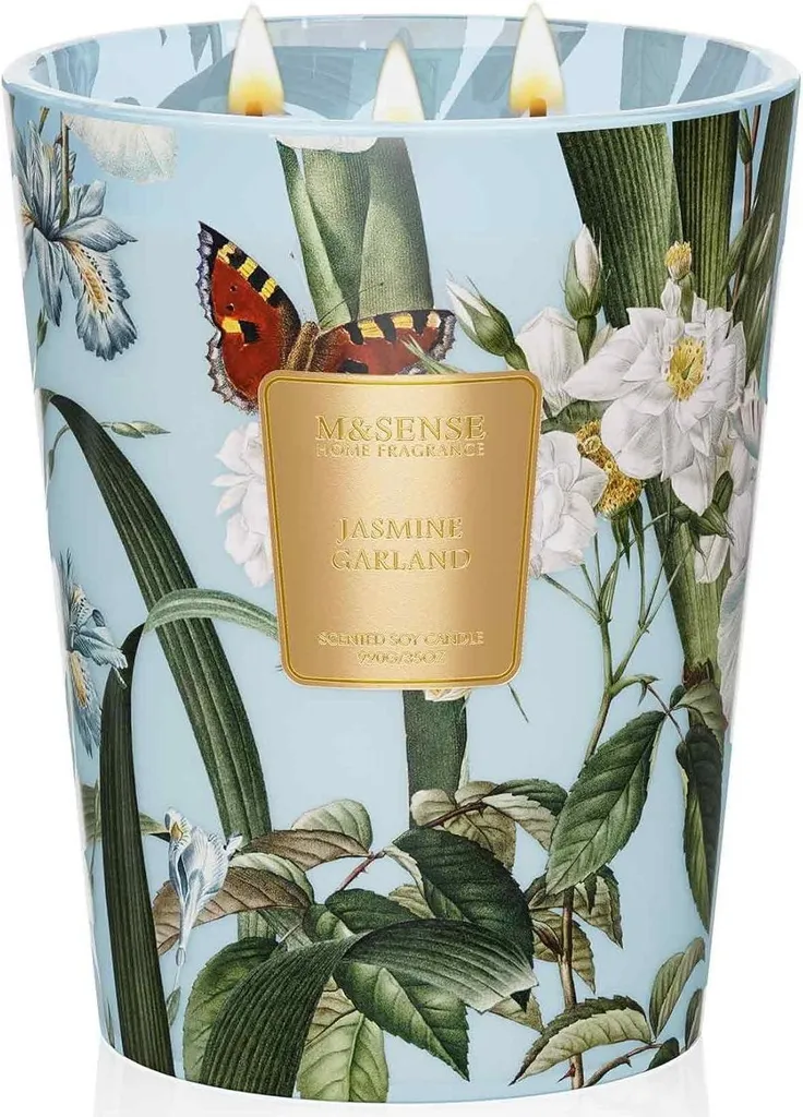 Bougie jasmin anti-odeurs longue durée 150h 3 mèches verre 990g