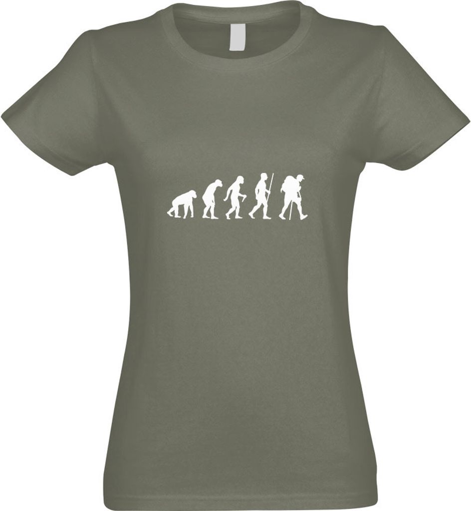 Kiwistar - T-Shirt tailliert - Damen - Olive - Wandern Trekking Evolution - mit Motiv Bedruckt - Funshirt Design - Sport - Freizeit - Damen - XXL
