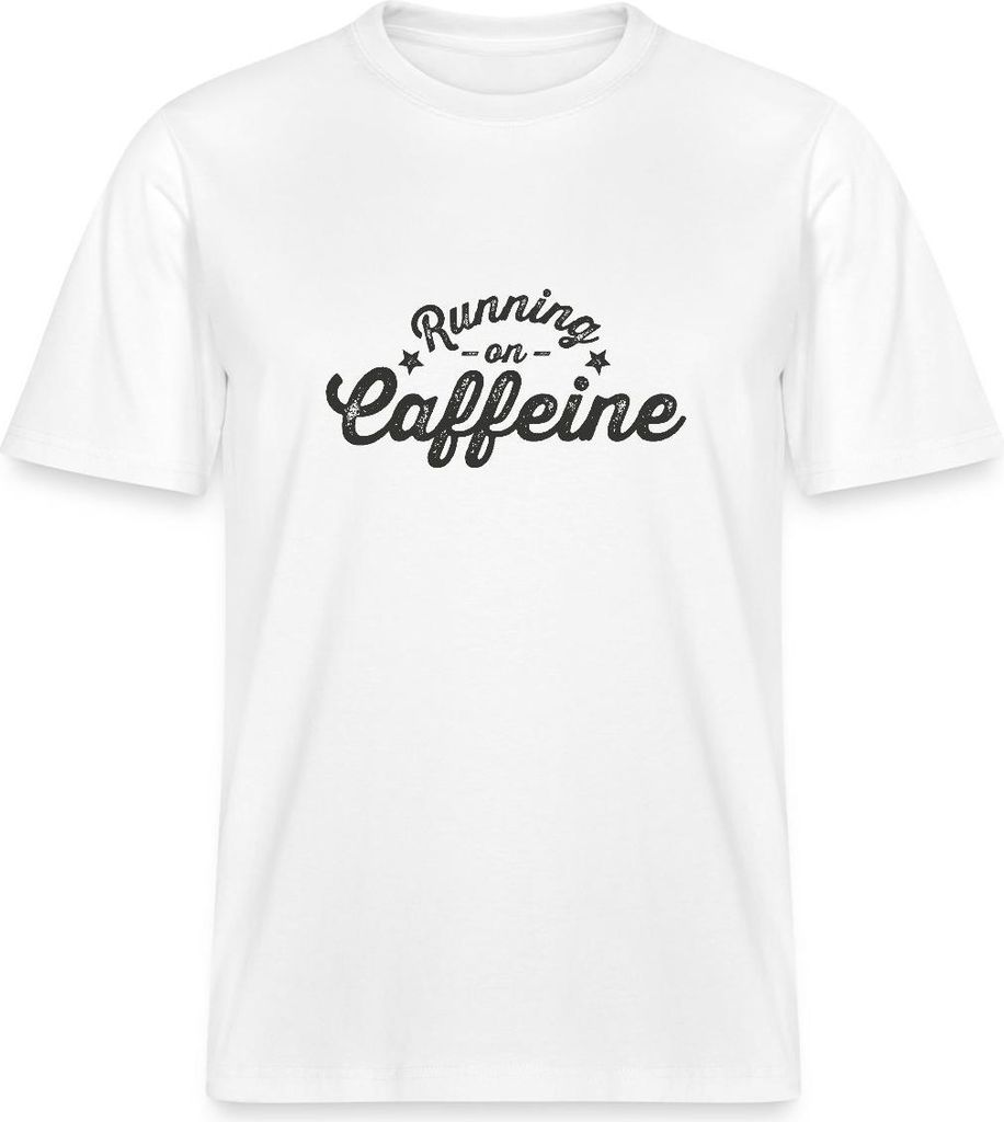 Spreadshirt Running On Caffeine Schriftzug Retro Style Relaxed Fit Uni T-Shirt, L, Weiß