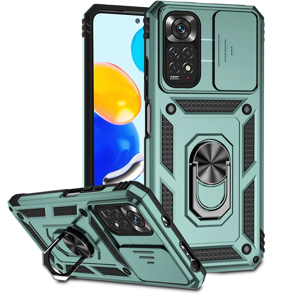 Cover Antiurto Redmi Note 11S / 11 Doppia Protezione Verde con Slider Camera