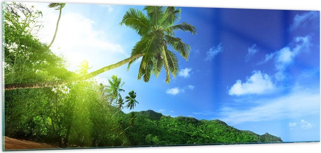 Bilder auf glas - Baum Dschungel Welle Landschaft - 100x40cm - Glasbilder - Wandbilder - Kunstdruck - zum Aufhängen bereit - Wanddekoration aus Gl...