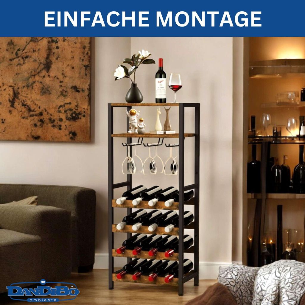 DanDiBo Weinregal Metall Schwarz Stehend mit Glashalter 100