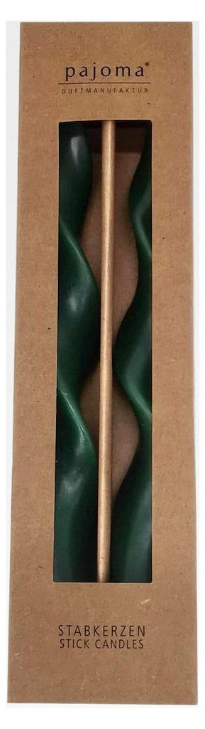 Gewundene Stabkerze 2er-Set, Grün | Höhe 25 cm Ø 2 cm | Brenndauer ca. 5 Stunden - Spiralkerze mit 42g Wachsgewicht