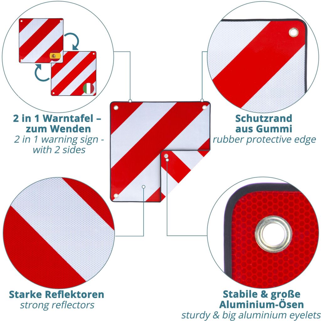 Wiltec 2in1 Rot Weiße Warntafel Spanien Und Italien 50 X 50