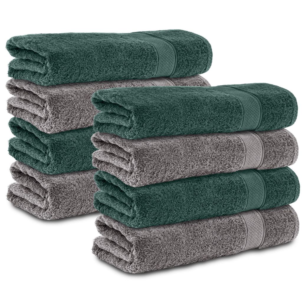 Komfortec 8er Duschtücher 70x140 cm Set aus 100% Baumwolle, 470g/m², Frottee, Weich, Anthrazit Grau/Dunkelgrün