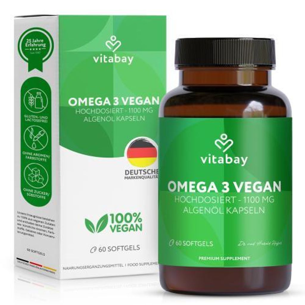 Omega-3 1100 mg vegan 600mg Dha+300mg Epa Weichk. 60 St Produktbild 