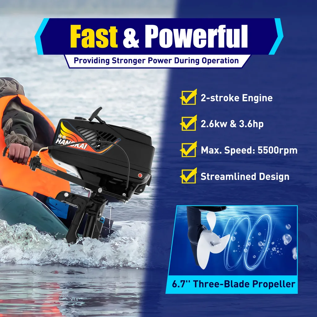 Moteur pour bateau de pêche et pneumatique 3.6CV à essence 2 temps