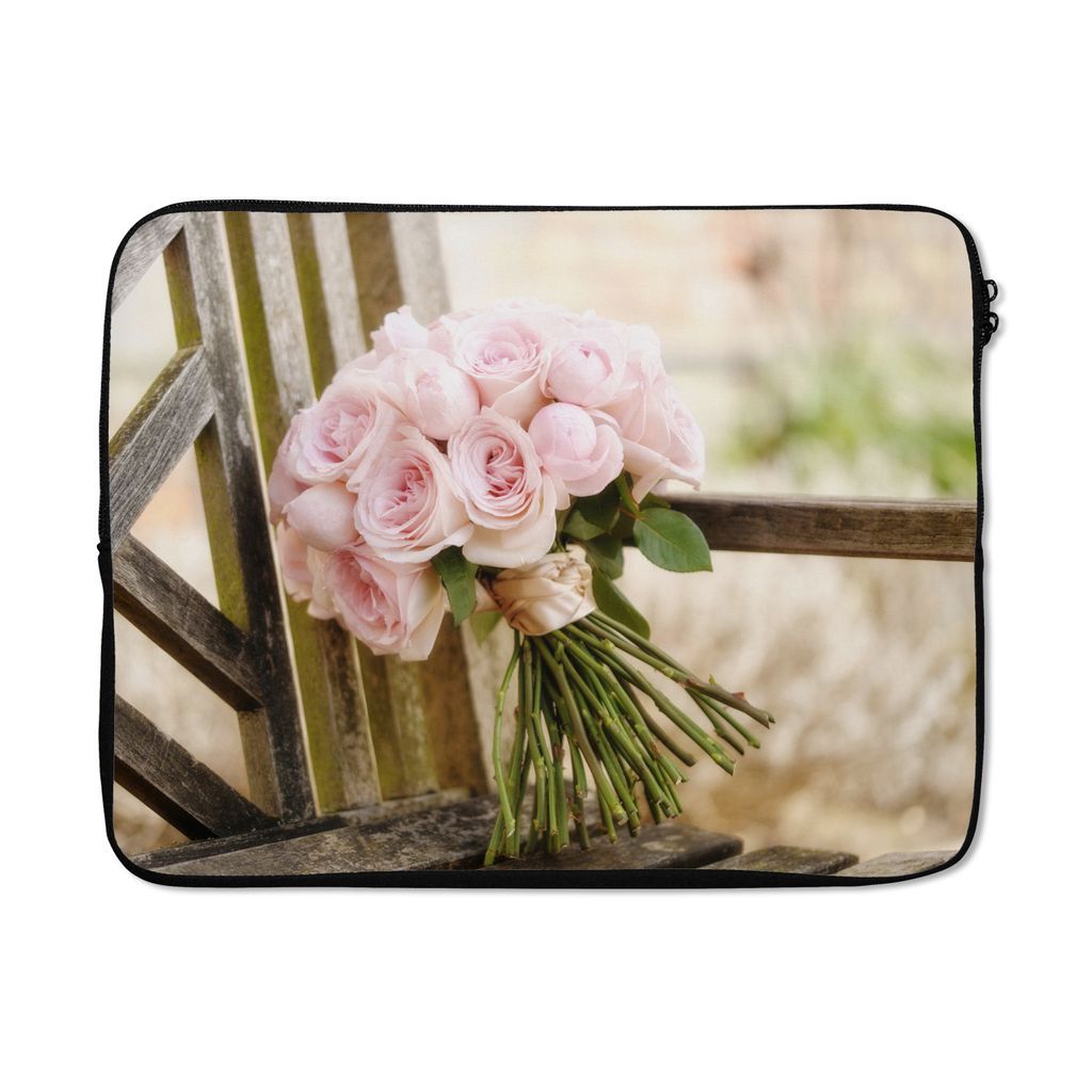 MuchoWow Laptop Hülle 17 Zoll Laptoptasche Strauß mit rosa Pfingstrosenblüten - Zipper - Schutzabdeckung
