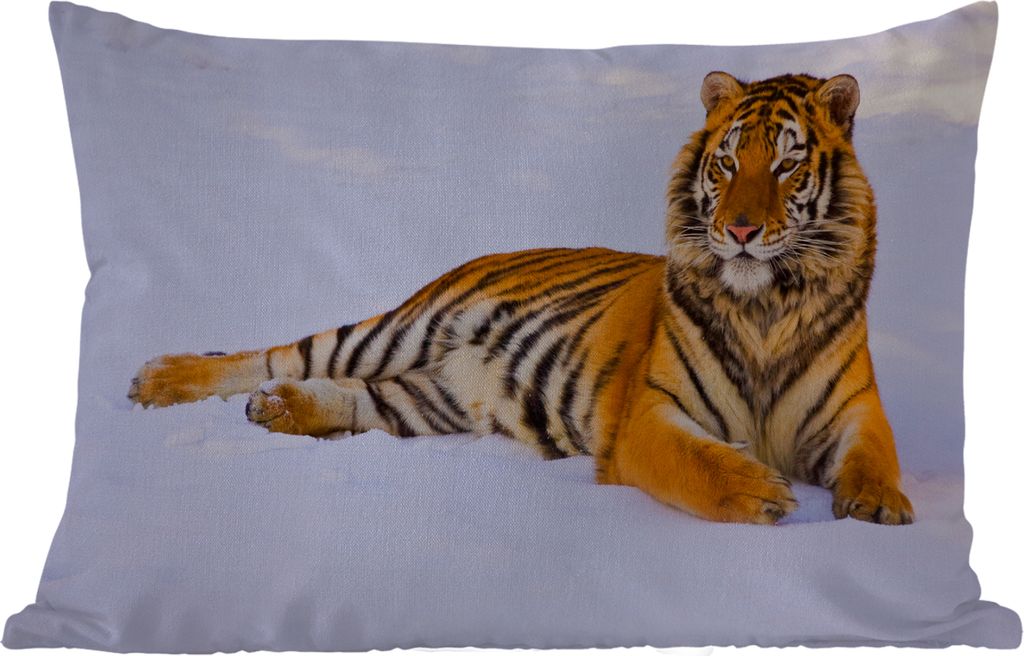 MuchoWow Outdoor Kissen - Tiger - Schnee - Winter - Tiere - 50x30 cm - Wetterfest - Lounge Kissen - Sofa kissen - Wohnzimmer Dekoration