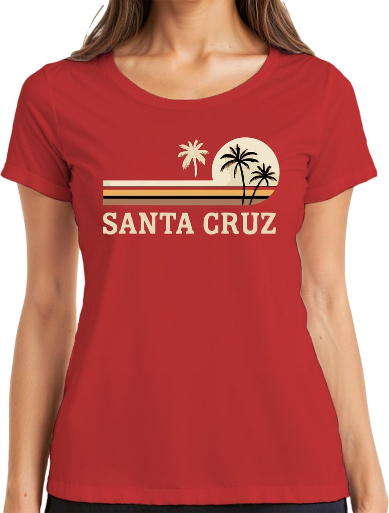 SANTA CRUZ Surfen Kalifornien Strand Palmen Vintage Retro Sonne Damen T-Shirt, Rot, 3XL