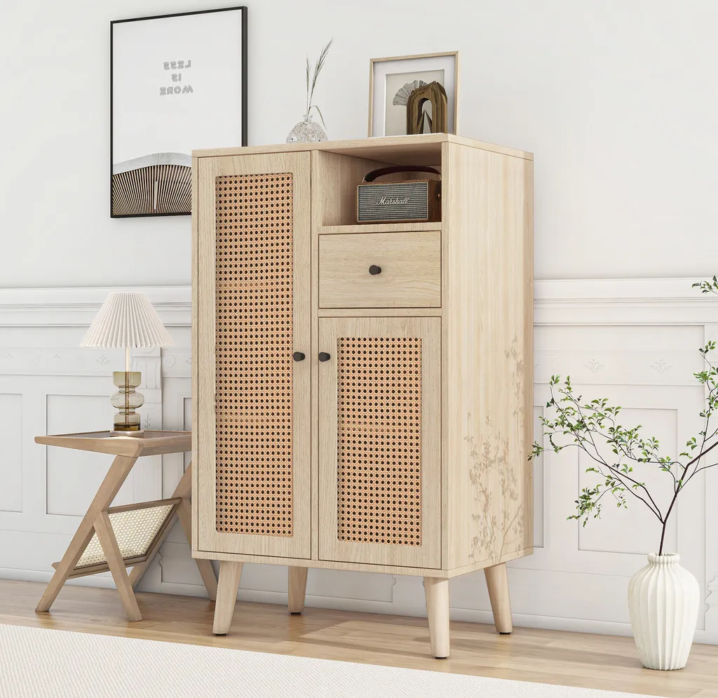 MODFU Buffet de Cuisine en Rotin 60x40x101 cm - Meuble Vaisselle Naturel