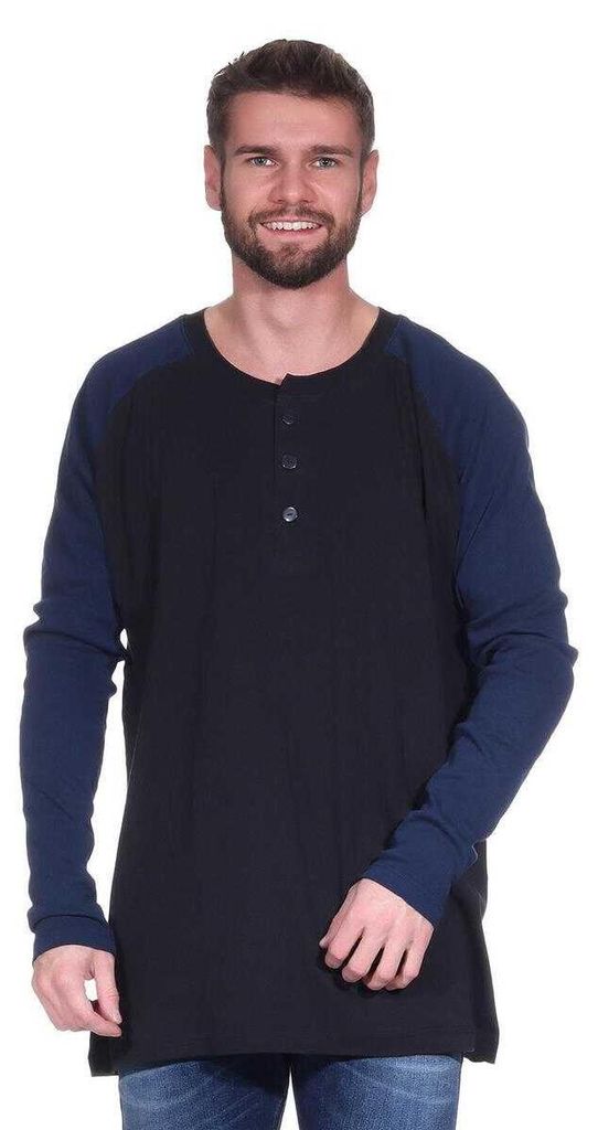 Herren Oversize-Schnitt Langarm Shirt Baumwolle zweifarbig Produktbild 