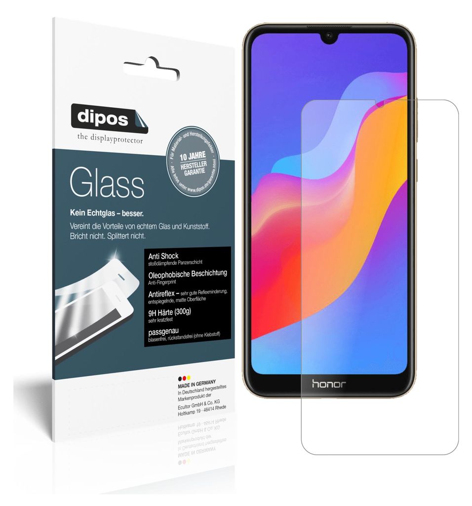 1+1x Schutzfolie für Honor 8A Pro matt - Anti-Shock 9H Folie dipos Glass