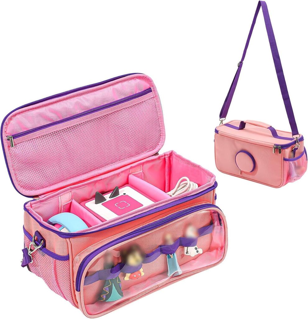 Aufbewahrungstasche für Toniebox und Tigerbox - Tragetasche für Musikbox mit Toniefiguren - Rosa mit Schulterriemen