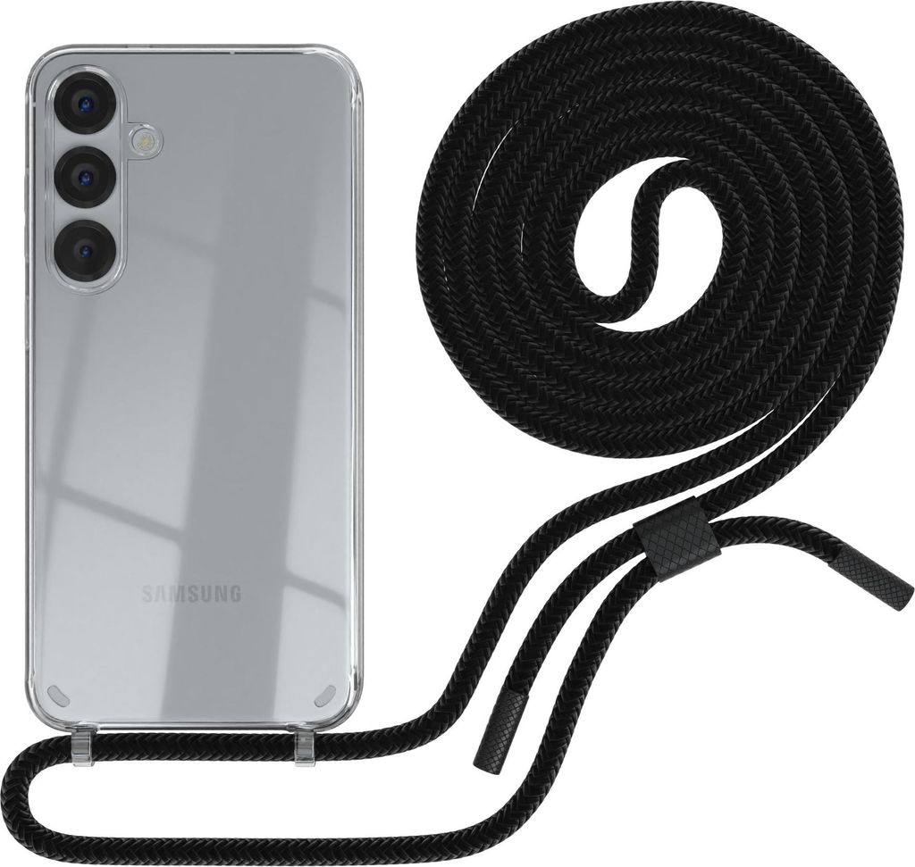 EAZY CASE Handykette für Samsung Galaxy S25 Plus, Clear Case aus Silikon, mit Umhängeband, abnehmbare Endstücke, Handyband in Schwarz