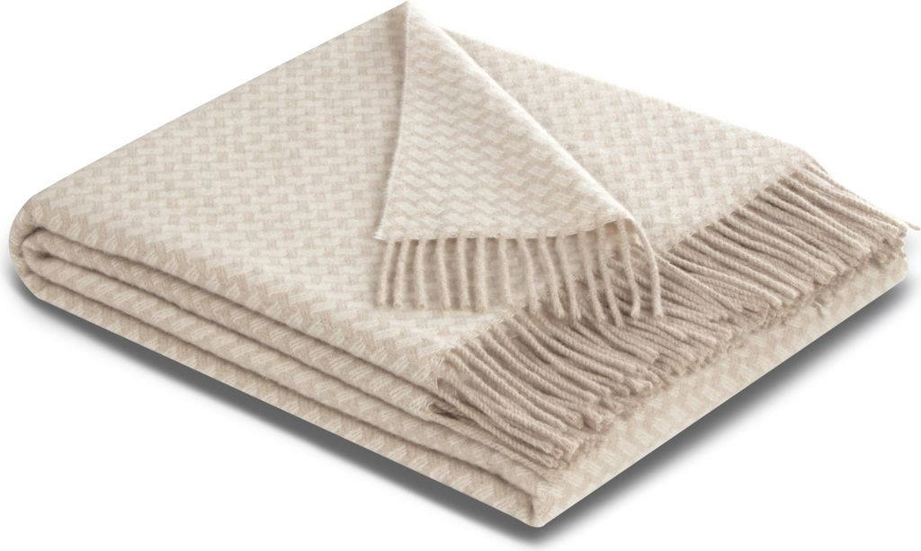 Biederlack Plaid mit Fransen Vivo Farbe beige Größe 130 x 170