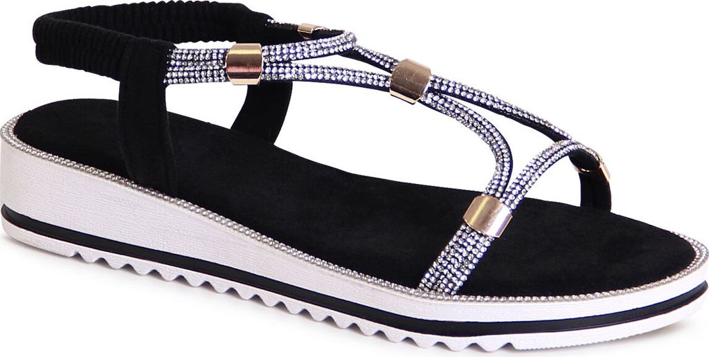 topschuhe24 2755 Damen Riemchen Sandalen mit Glitzer, Farbe:Schwarz, Größe:39 EU