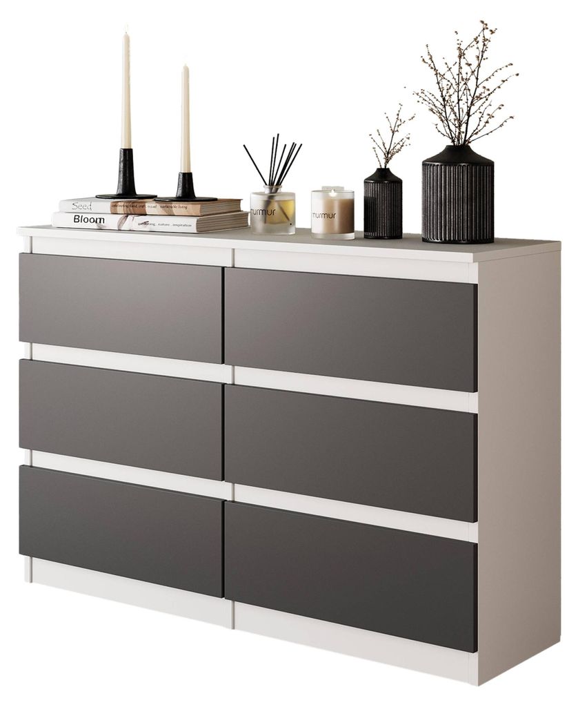 Comodà bianco opaco / grigio antracite con 6 cassetti – Immagine del prodotto 