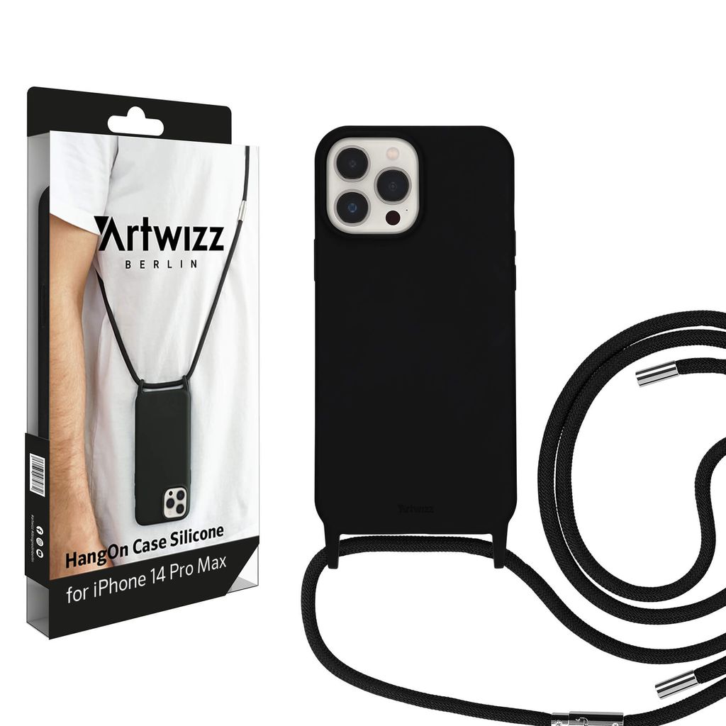 ARTWIZZ HangOn Case Silicone für iPhone 14 Pro Max - Handykette aus Silikon, Black (Schwarz)