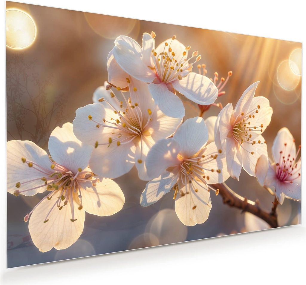 Glasbild 120x80cm in XXL für Wohnzimmer, Schlafzimmer Motiv Blumen im Sonnenlicht