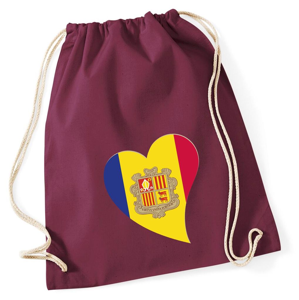 Huuraa Turnbeutel Andora Flagge Herz 12 Liter Burgundy Baumwolle Rucksack Geschenkidee