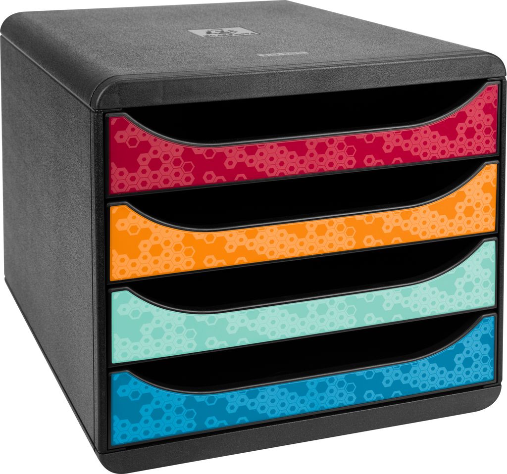 Exacompta 3104249D Schubladenbox Big Box Plus, 4 offene Schubladen, Maïa - Farben sortiert