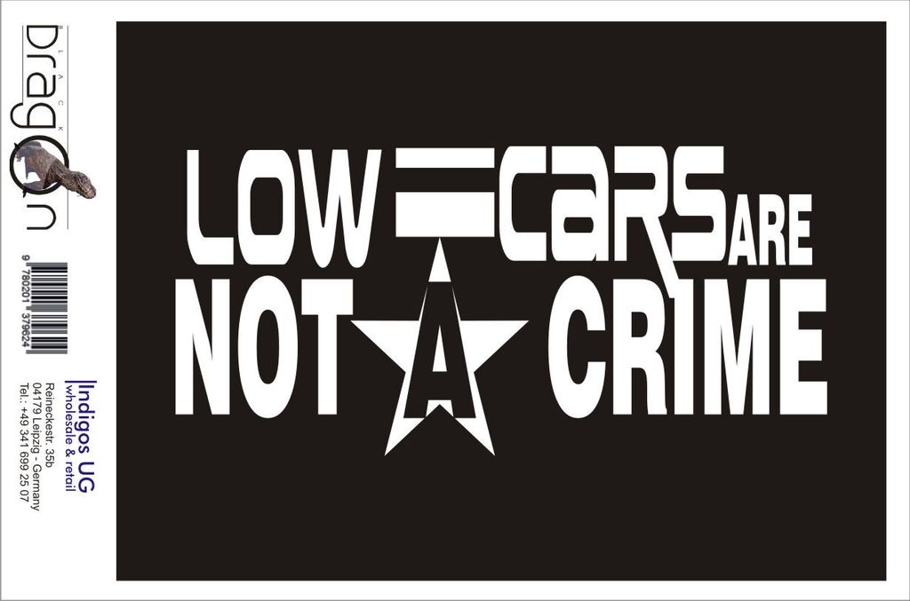 Aufkleber / Autoaufkleber - JDM / Die cut / Auto / OEM - low cars are not a crime - 210x100mm weiß - Heckscheibe / Heckscheibenaufkleber