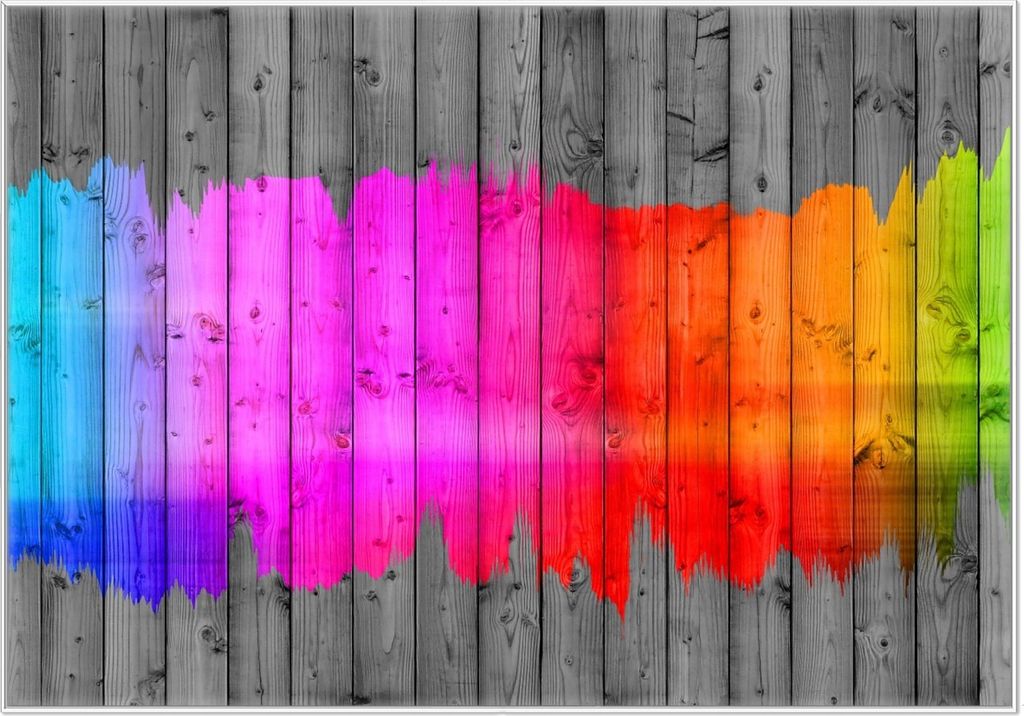 Wallario Wandbild Holzpaneel - Bemaltes buntes Holz, Größe: 70,30 x 100,30 cm, Poster mit weißem Kunststoffrahmen