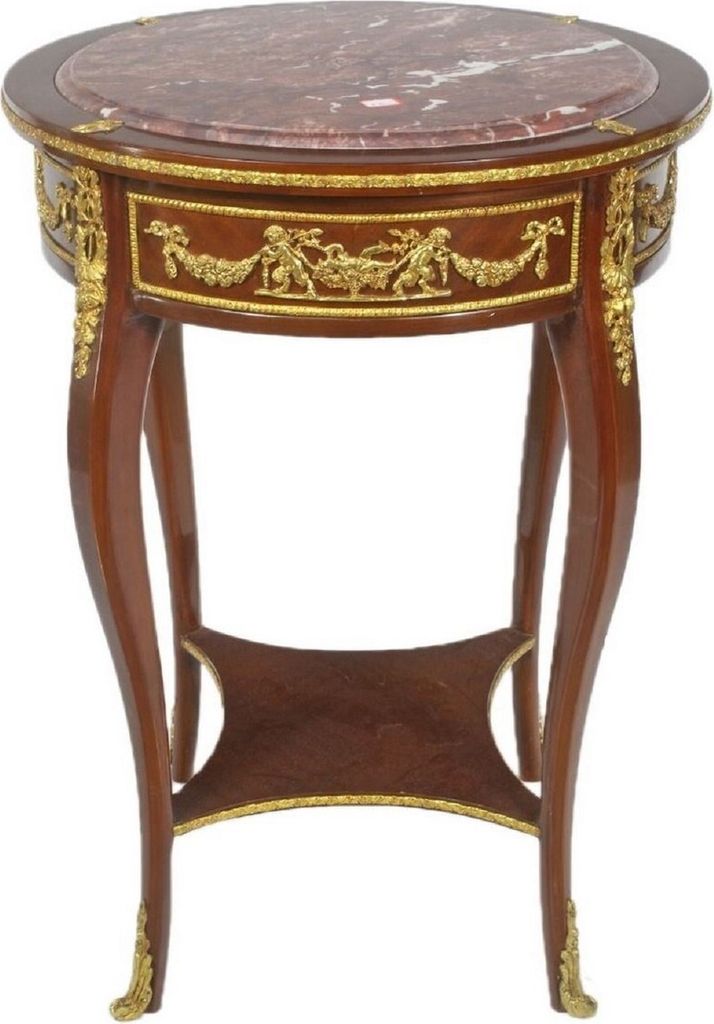 Casa Padrino Barock Beistelltisch mit Marmorplatte Braun / Gold / Rot Ø 45 x H. 75 cm - Runder Tisch im Barockstil - Barock Möbel