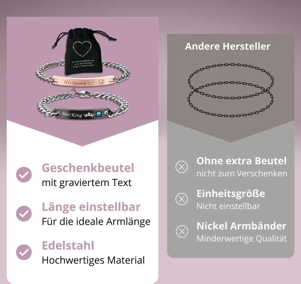 Her King His Queen Partner Armband Armbänder Paar Pärchen Produktbild 3