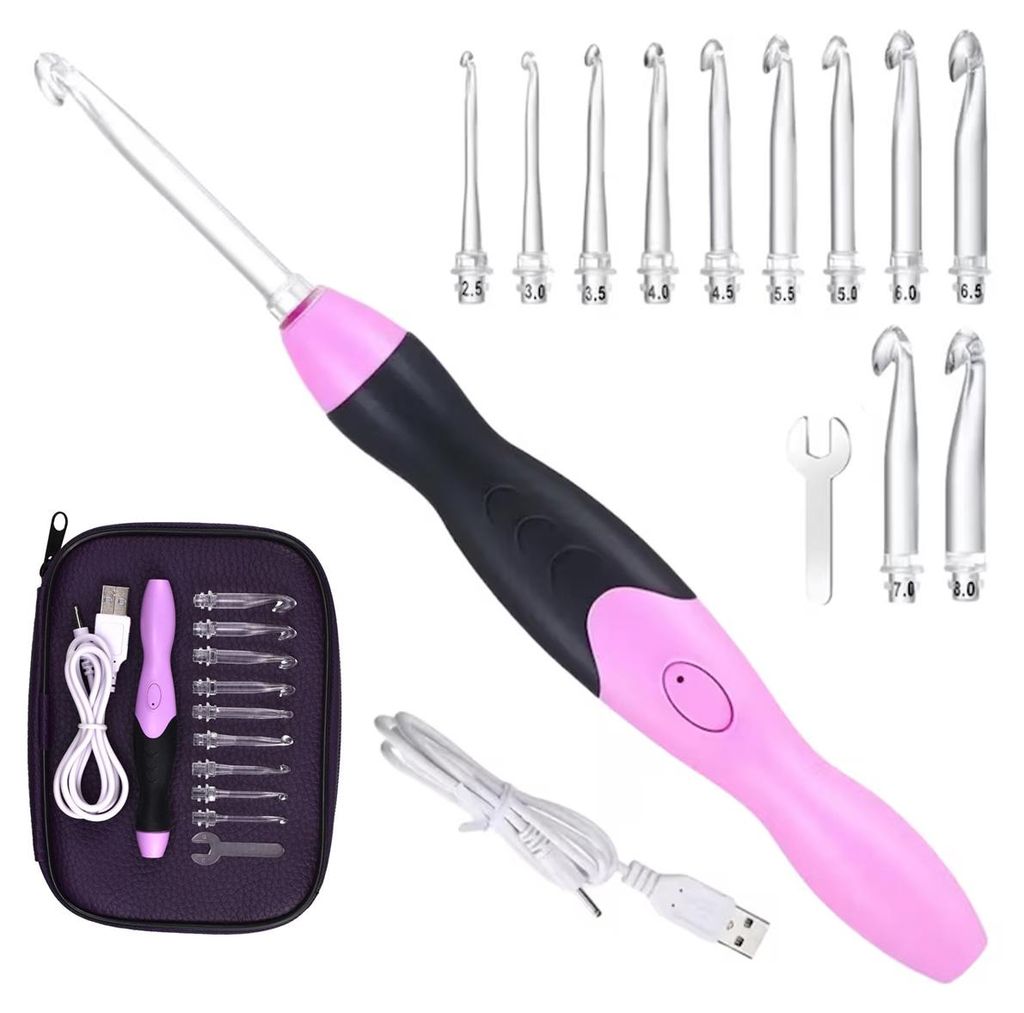 Häkelnadel-Set mit LED-Beleuchtung, USB aufladbar, austauschbare Spitzen 2,5–7,5 mm