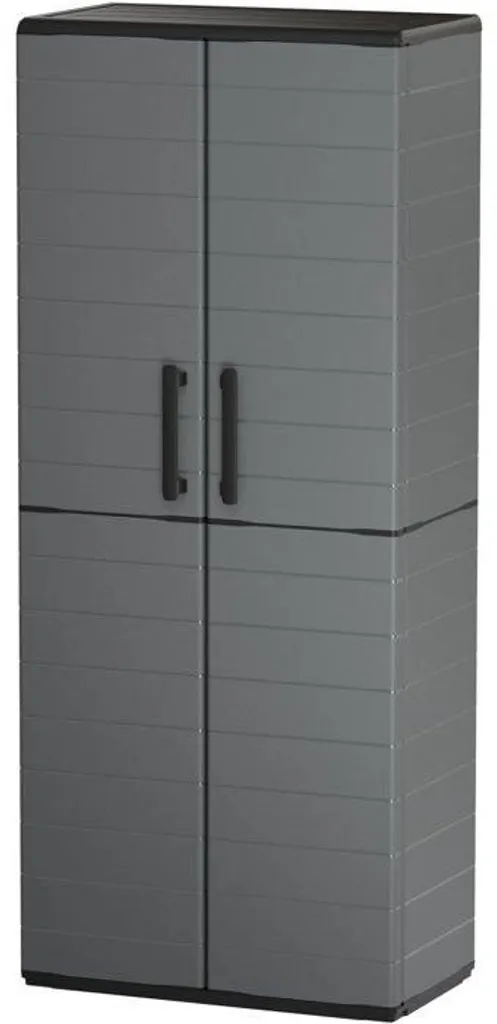 Armoire de buanderie pour balais et aspirateur grise 3 tablettes H163