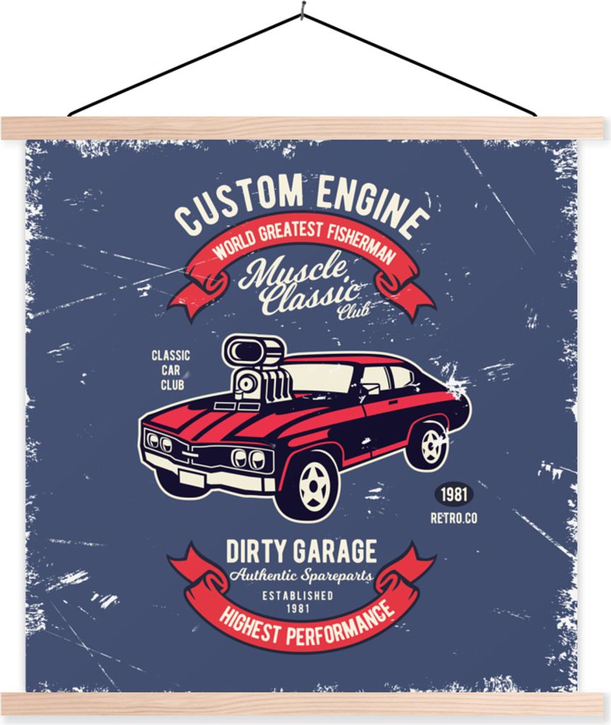 MuchoWow Textilposter Auto - Motorrad - Retro - Briefe 60x60 cm mit holzfarbenen Rahmen - Wanddekoration
