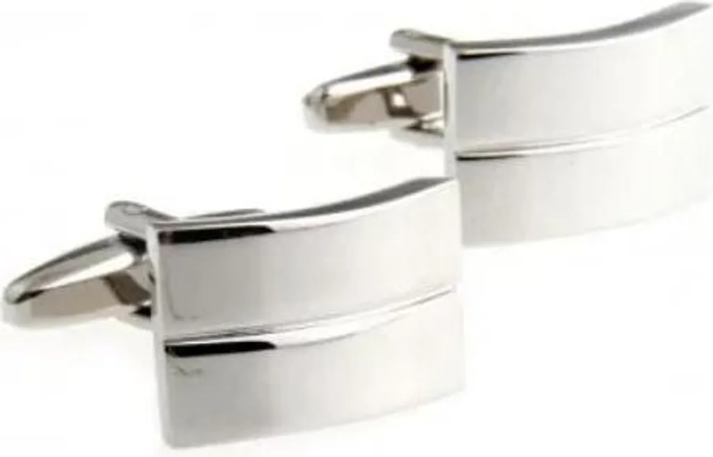 Boutons de manchette bande horizontale finition rhodiée design épuré