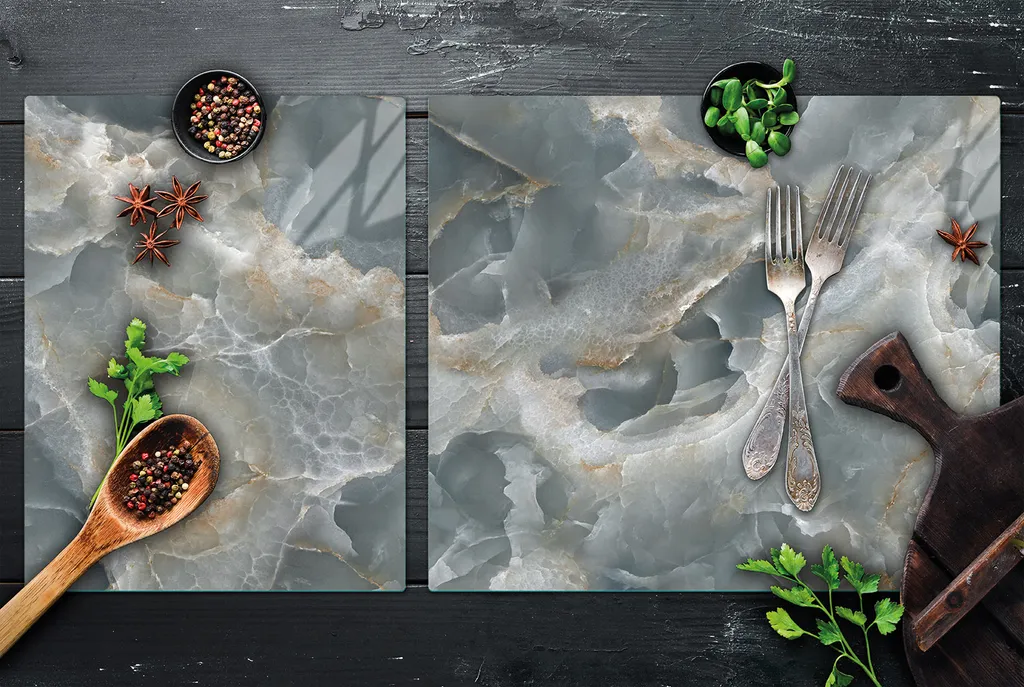 Piastre copri fornelli 2 pezzi 100x52 Copri piano cottura in ceramica tagliere in vetro marmo grigio - 4