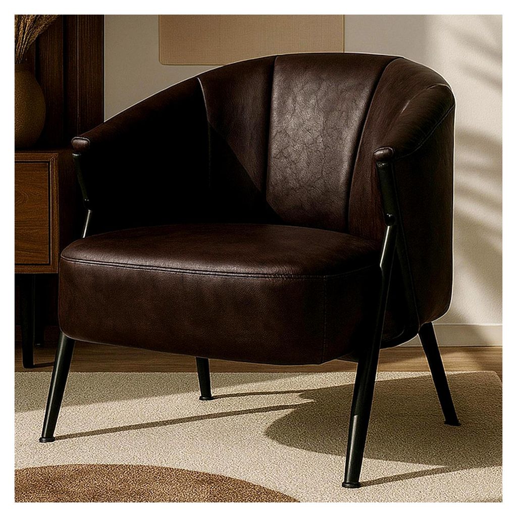 Sessel HWC-P30, Polster-/Cocktail-/Clubsessel Lounge Chair Vintage Retro Industrial Metall Kunstleder - Dunkelbraun