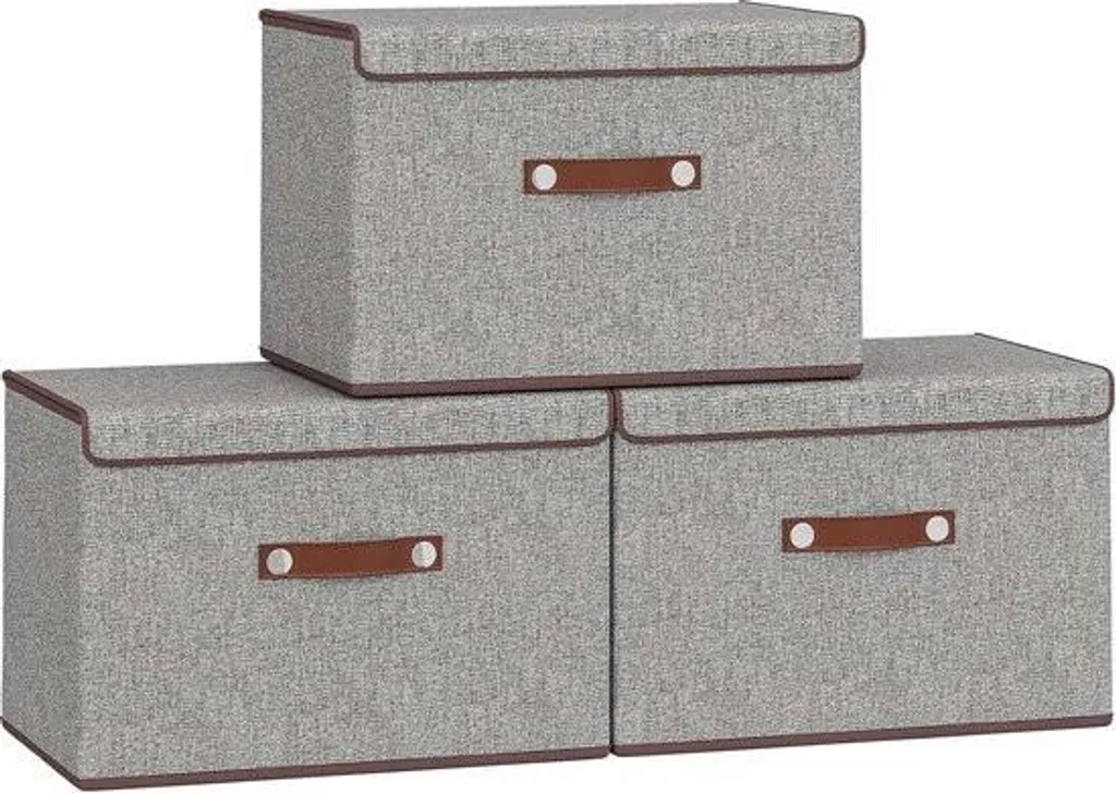Rangement Vêtements et Jouets : Lot de 3 Boîtes Grises avec Couvercles