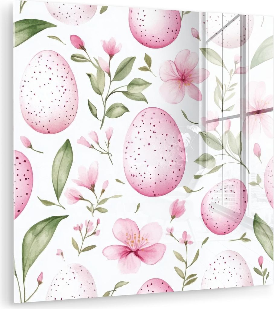 MuchoWow Glasbilder - Bilder auf Wandbild - Foto auf Glas Muster - Eier - Rosa - Ostern 20x20 cm Wanddekoration aus Glas - Acrylglasbild - Acrylbil...