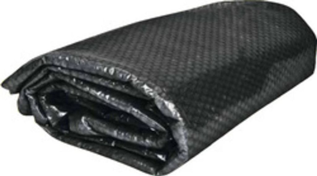 A folded black tarp or cover on a white background.