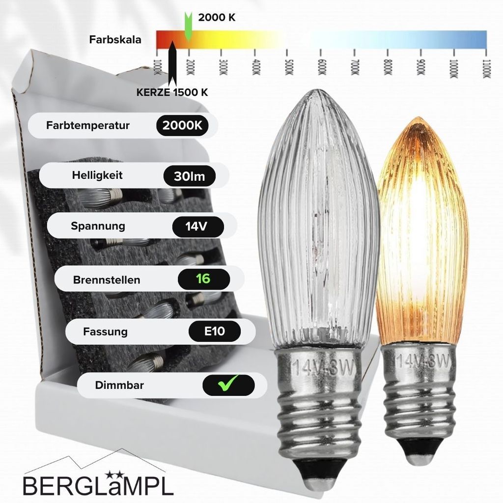 10x Stück E10 14V/3W Ersatzlampe für Schwibbogen, Produktbild 2