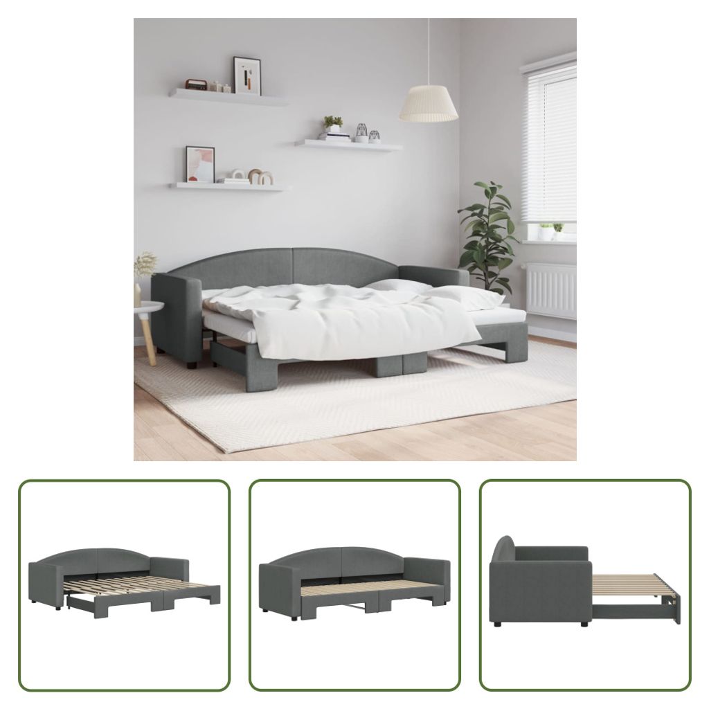 The Living Store Tagesbett Ausziehbar Dunkelgrau 80x200 cm Stoff