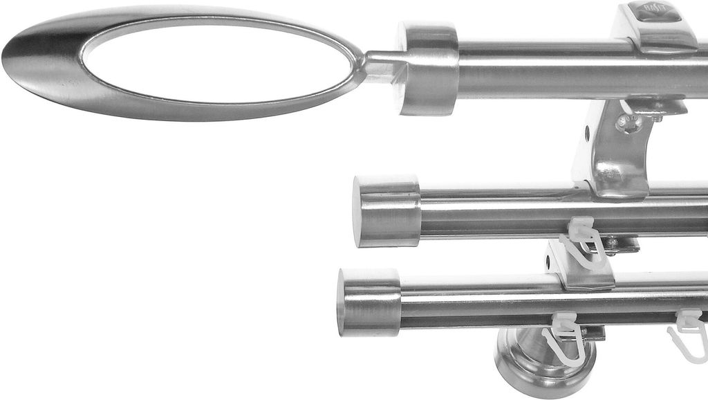 Rohr + Innenlauf Gardinenstange Ø 20mm Edelstahl Look 3-läufig Wandträger H60RII